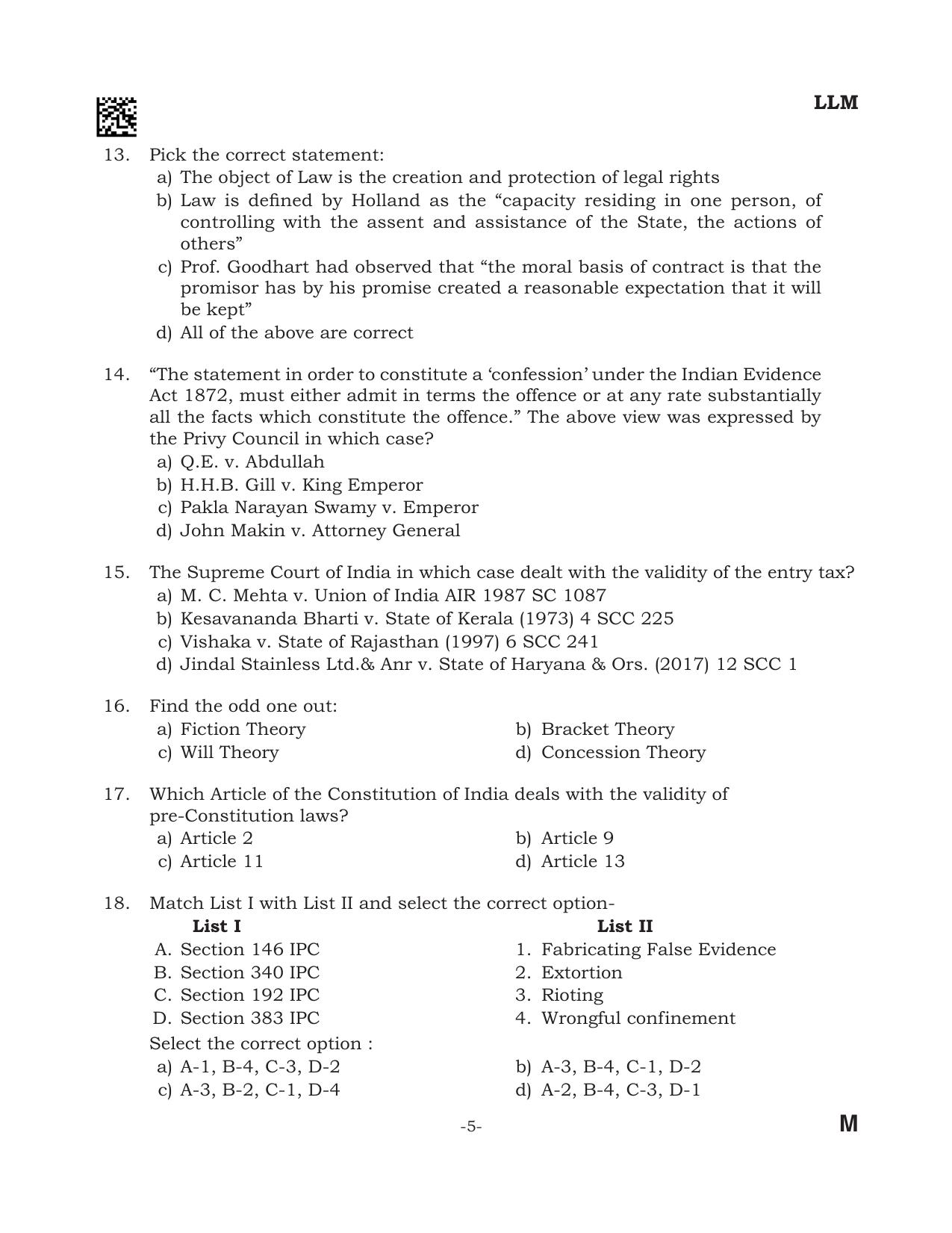 AILET 2024 Question Paper for LLM - Page 5