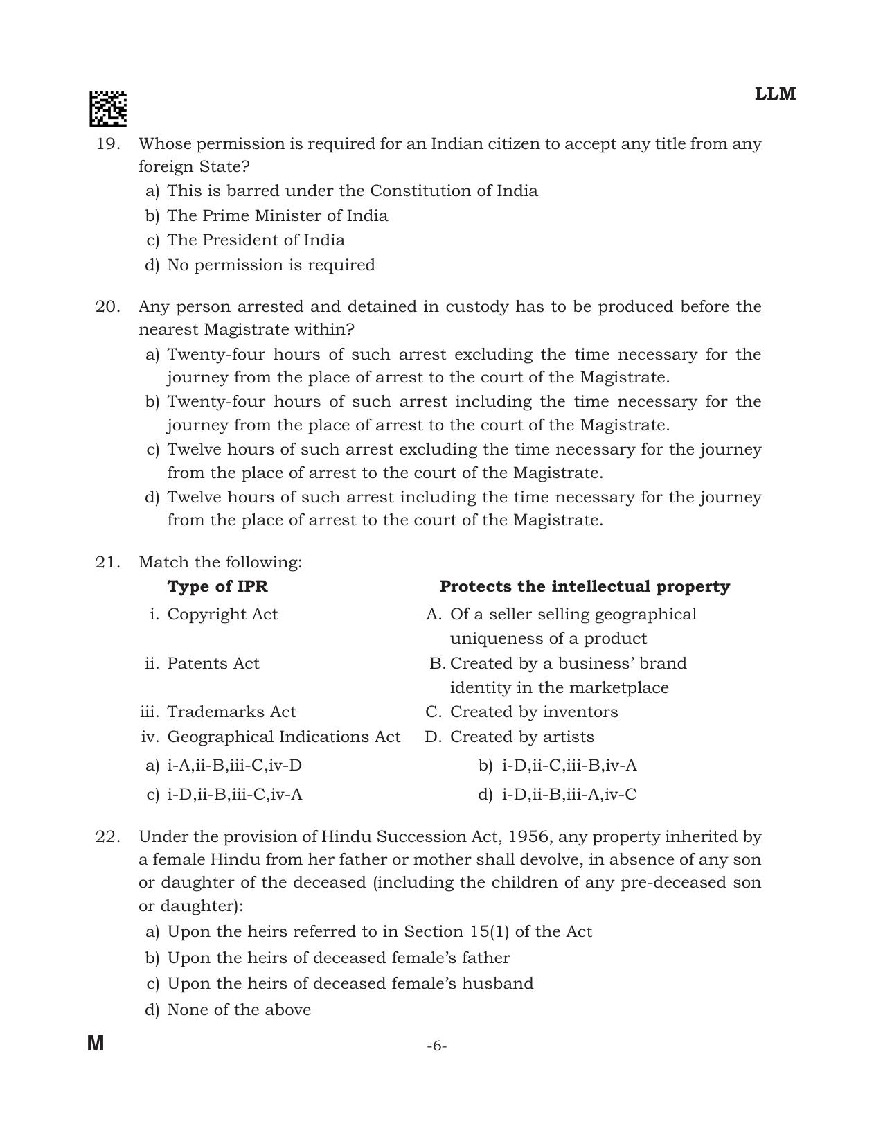 AILET 2024 Question Paper for LLM - Page 6