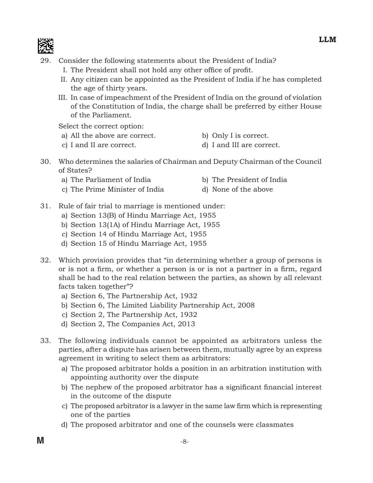 AILET 2024 Question Paper for LLM - Page 8