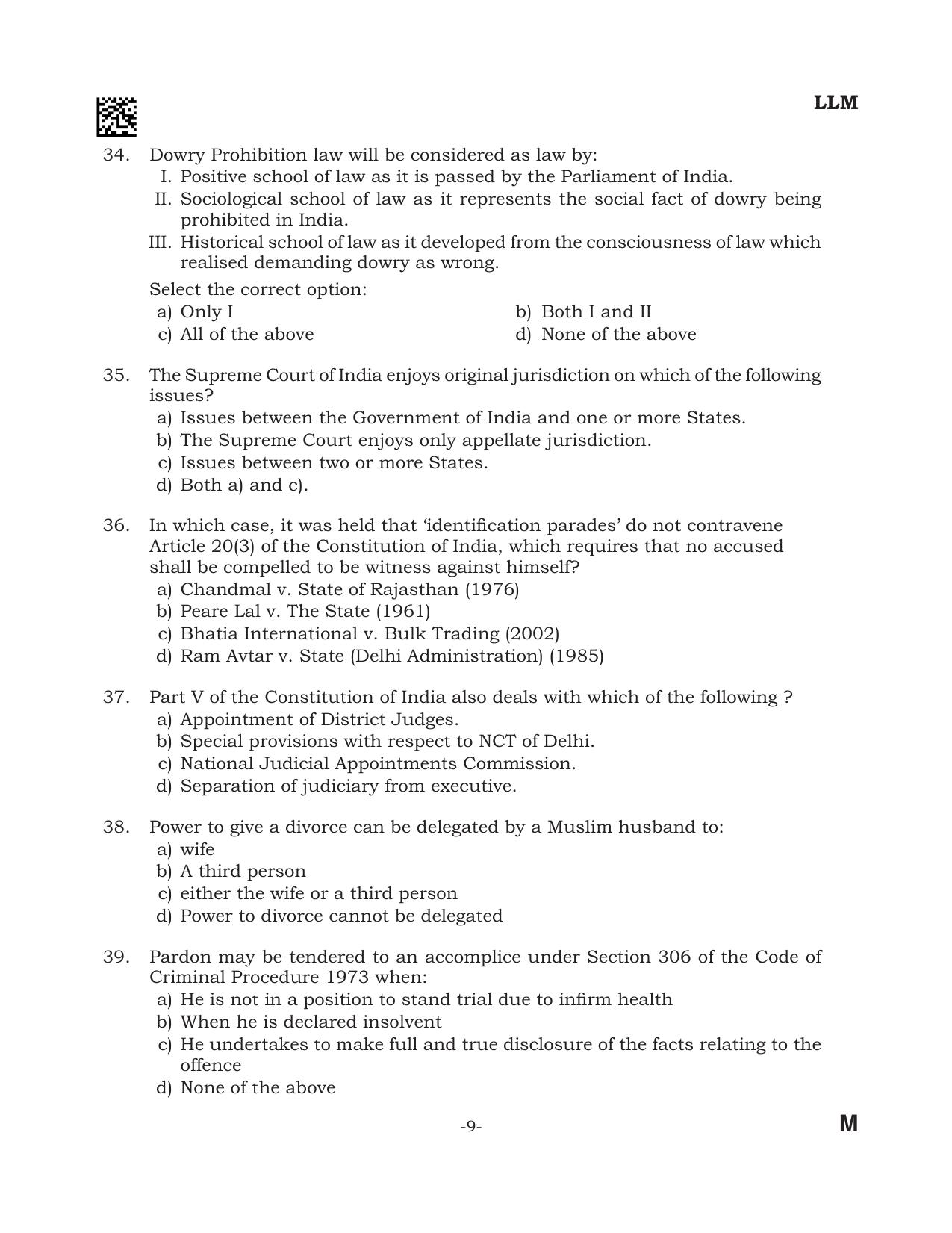 AILET 2024 Question Paper for LLM - Page 9