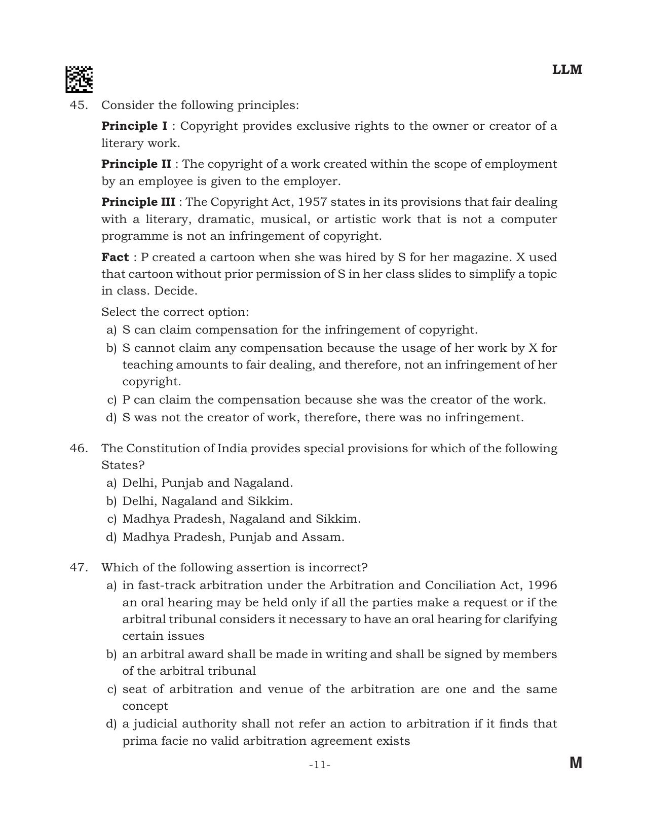 AILET 2024 Question Paper for LLM - Page 11