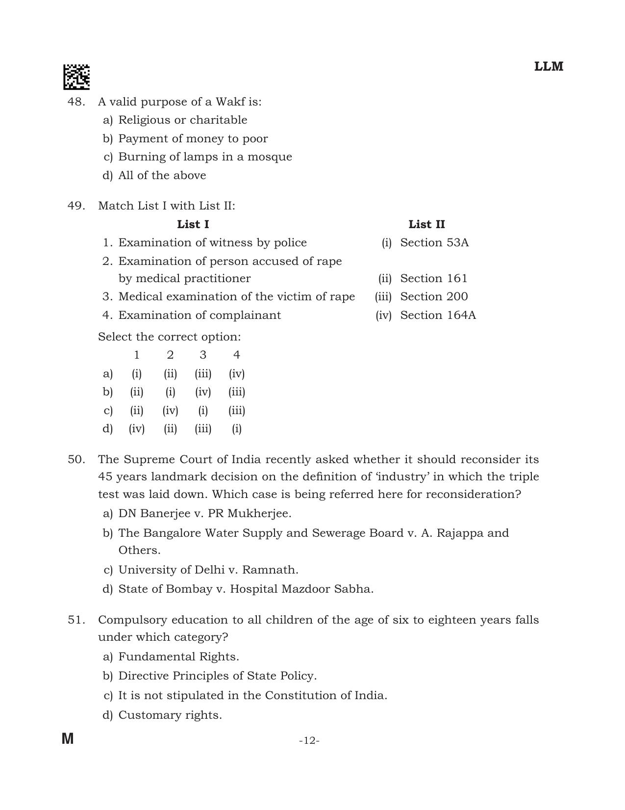 AILET 2024 Question Paper for LLM - Page 12