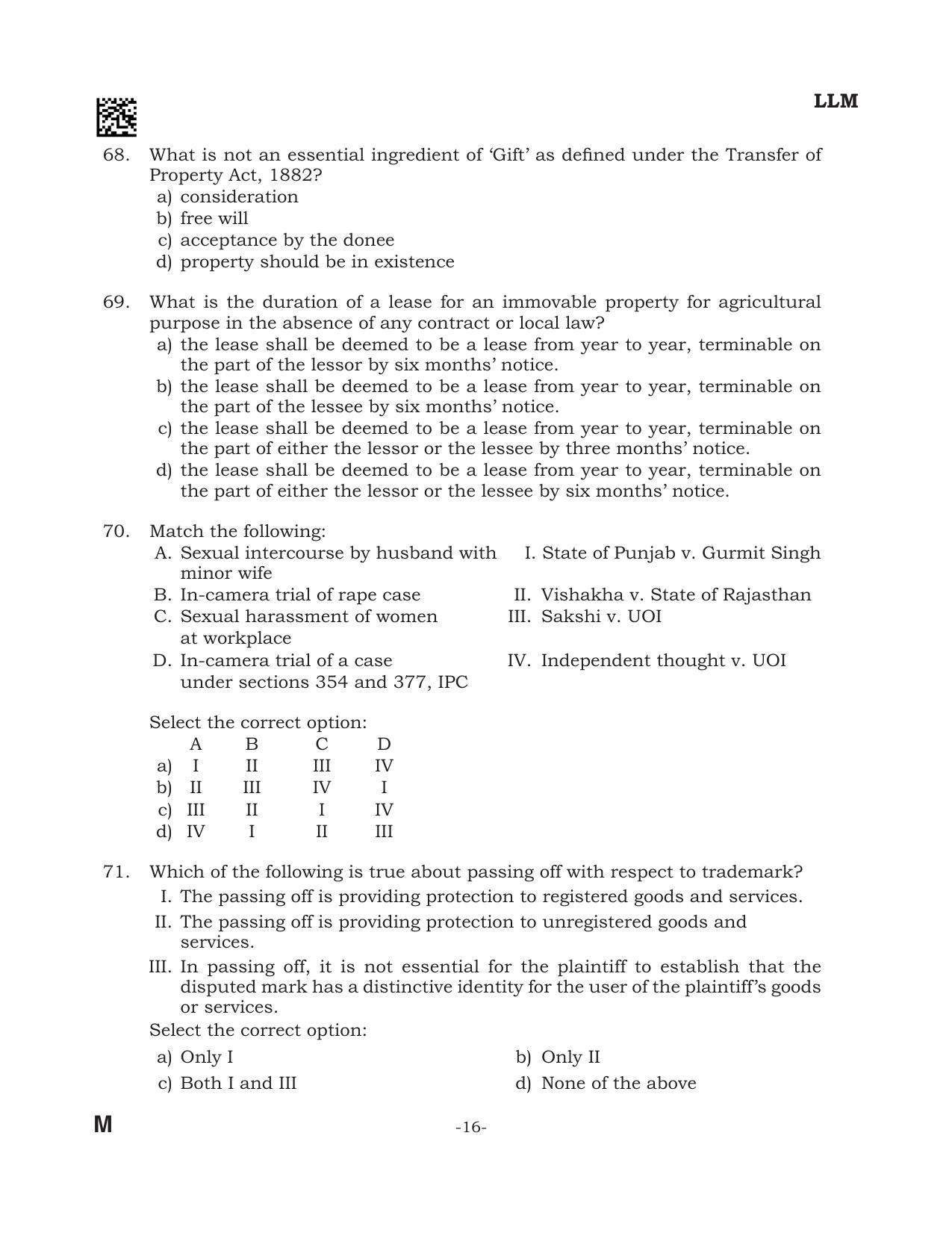 AILET 2024 Question Paper for LLM - Page 16