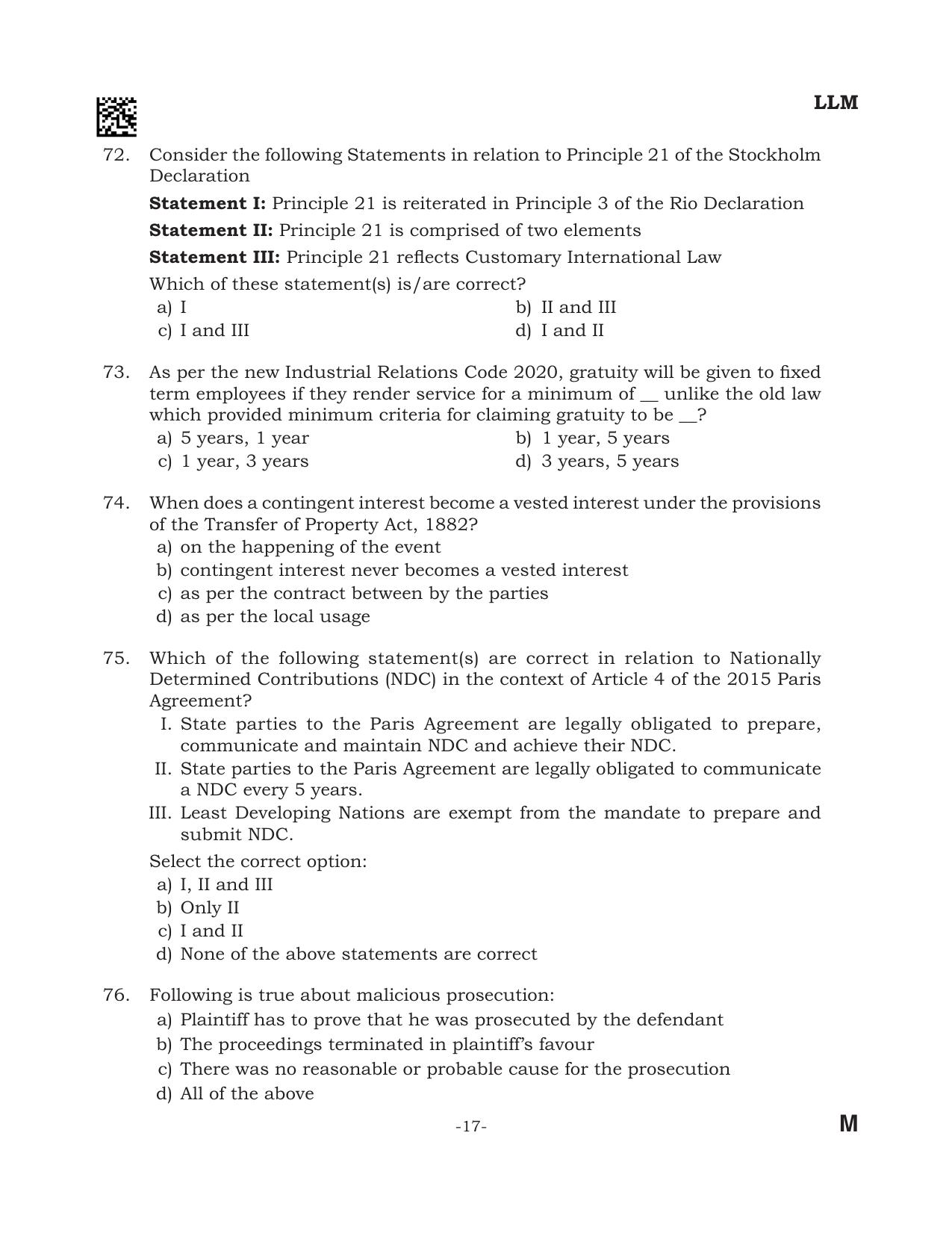 AILET 2024 Question Paper for LLM - Page 17