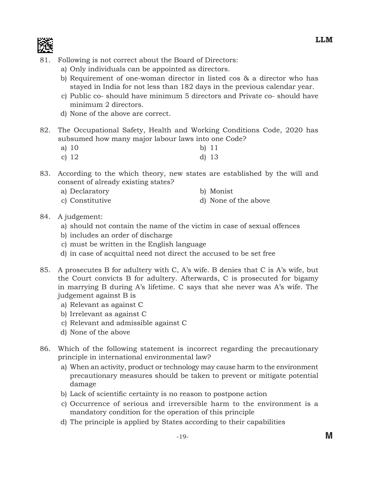 AILET 2024 Question Paper for LLM - Page 19