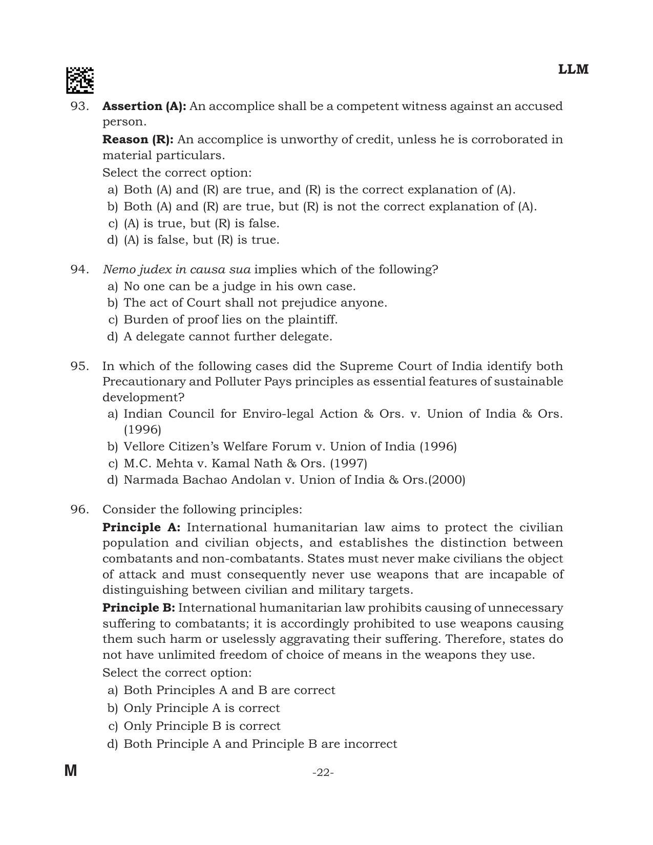 AILET 2024 Question Paper for LLM - Page 22