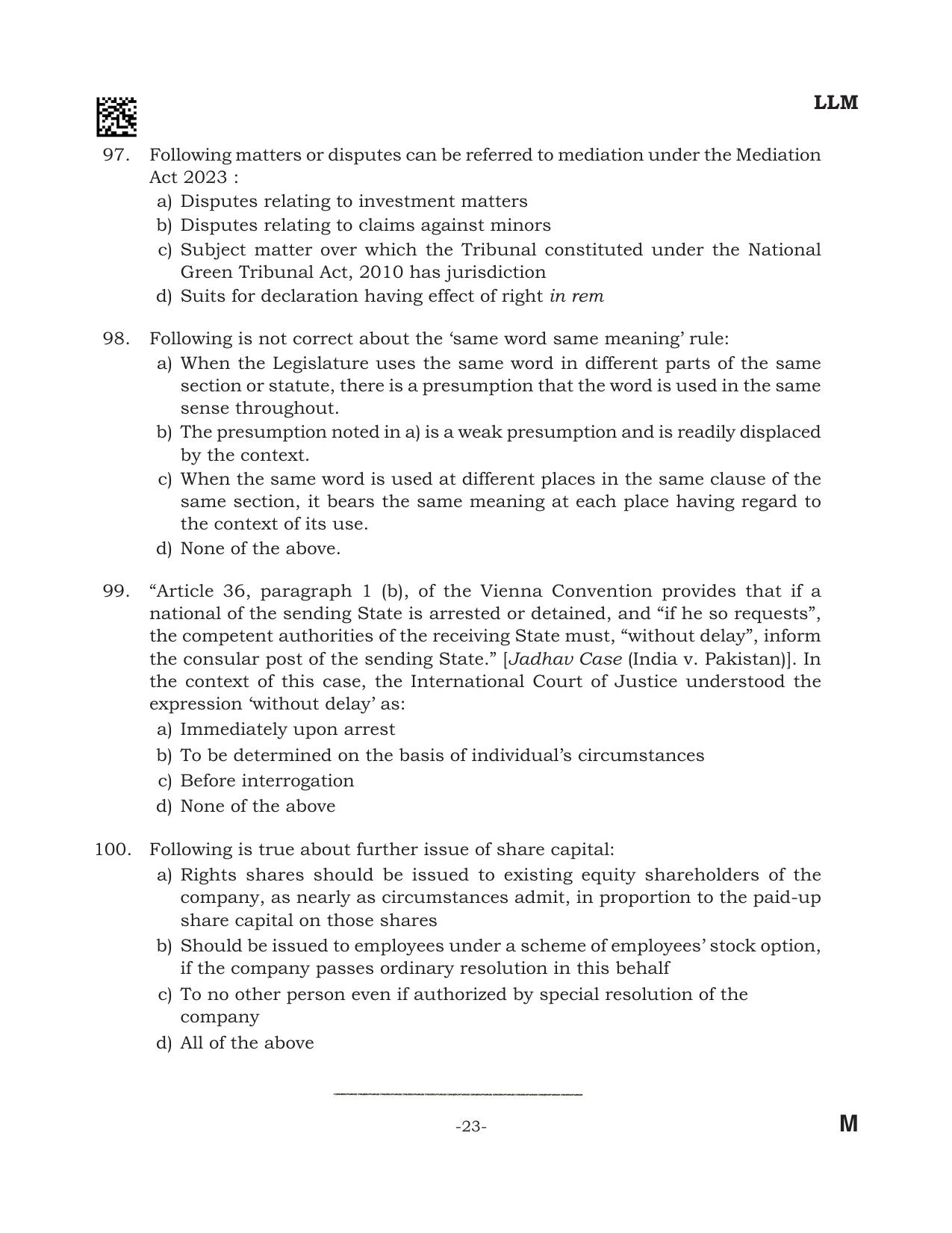 AILET 2024 Question Paper for LLM - Page 23