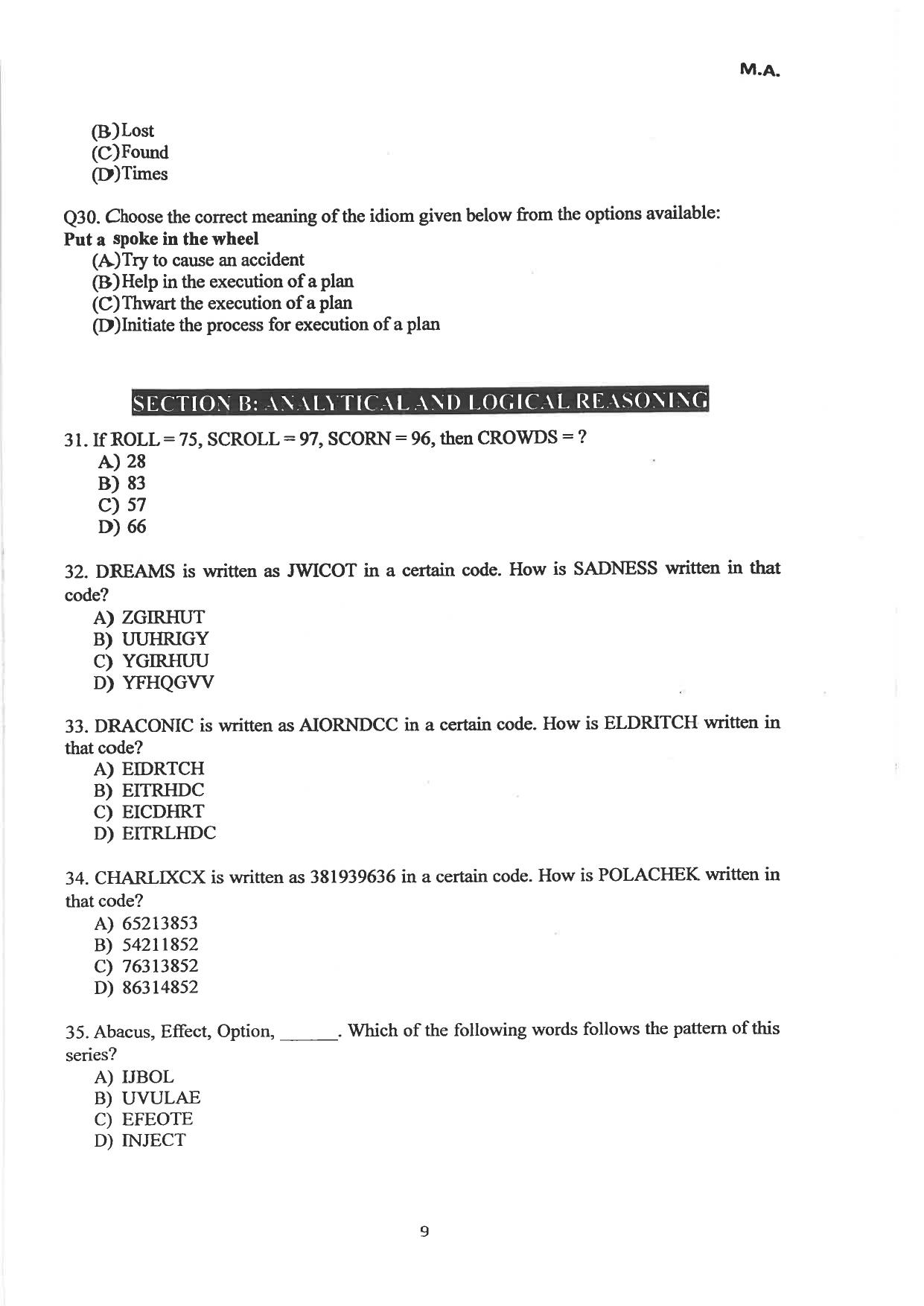 AILET 2024 Question Paper for LLM - Page 33