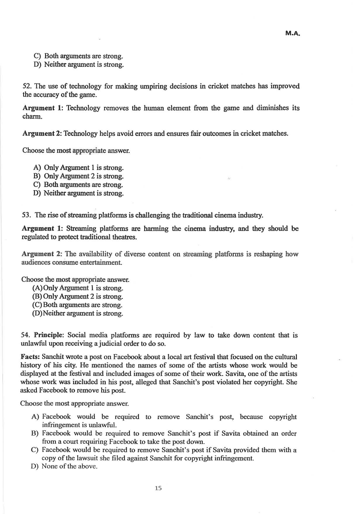 AILET 2024 Question Paper for LLM - Page 39