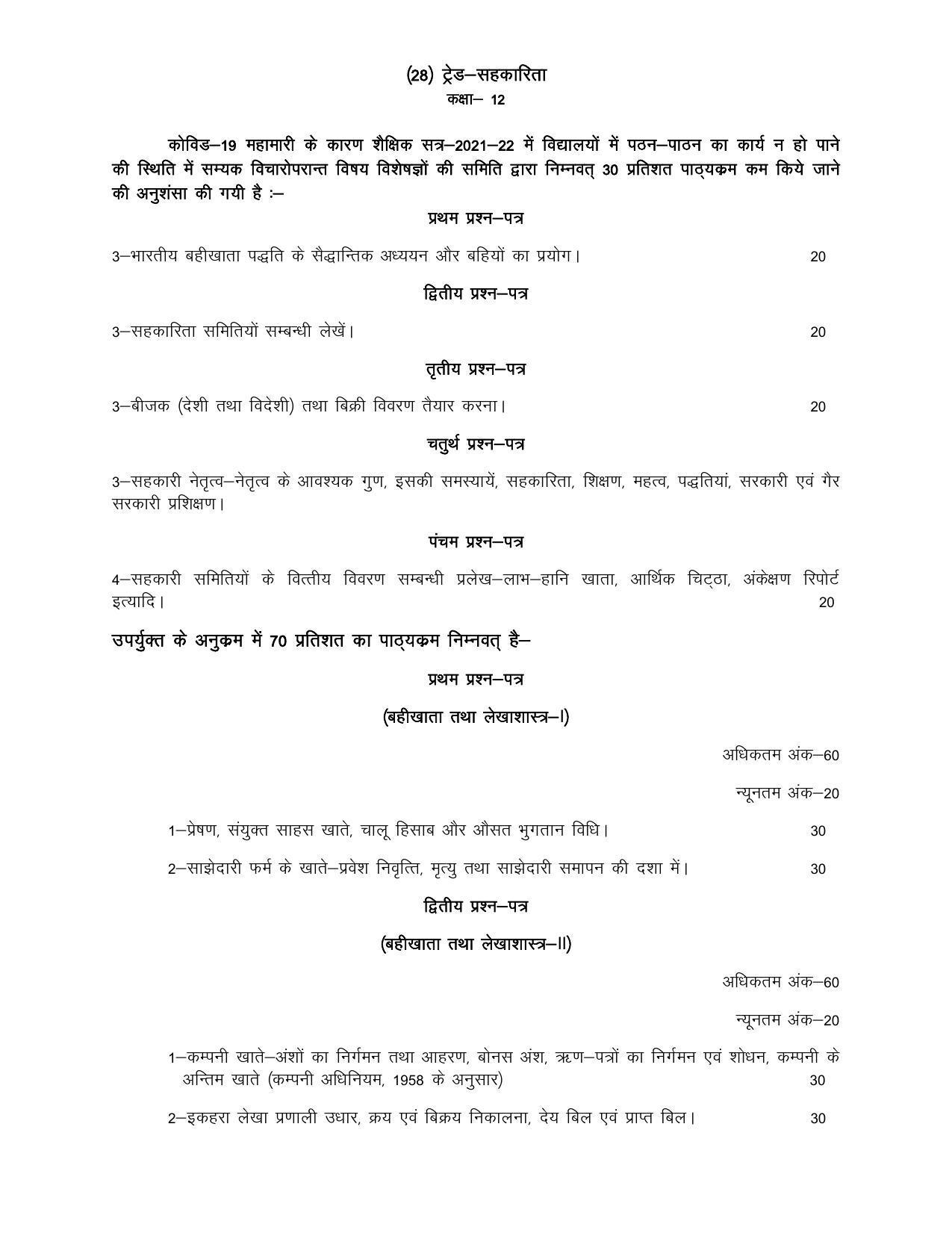 UP Board Class 12- Trade Subjects Syllabus Trade -27 Cooperative - Page 1
