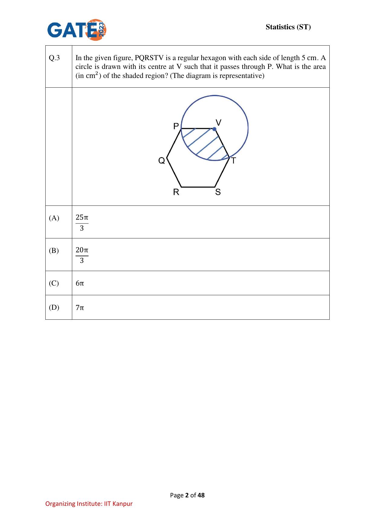 GATE 2023 Statistics (ST) Question Paper - Page 2