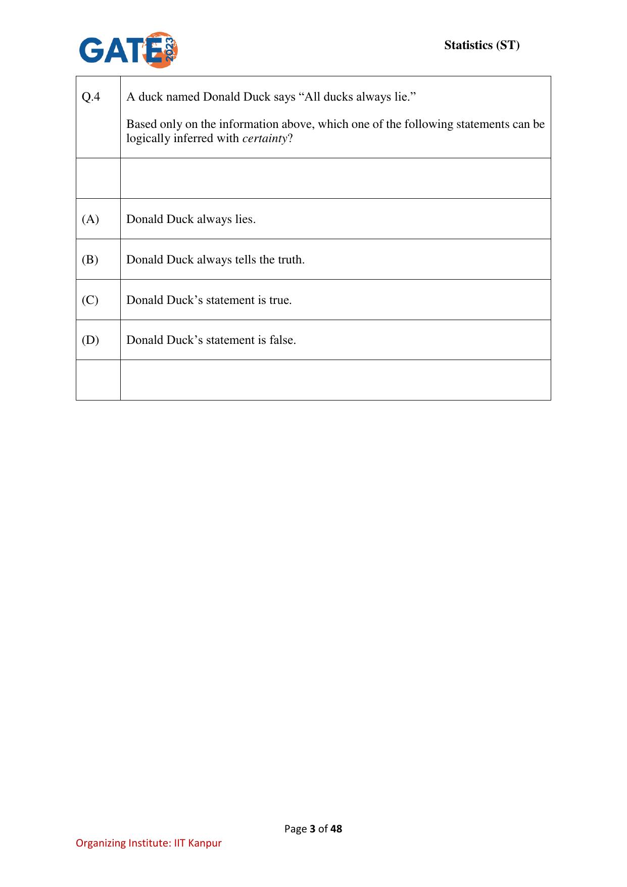 GATE 2023 Statistics (ST) Question Paper - Page 3