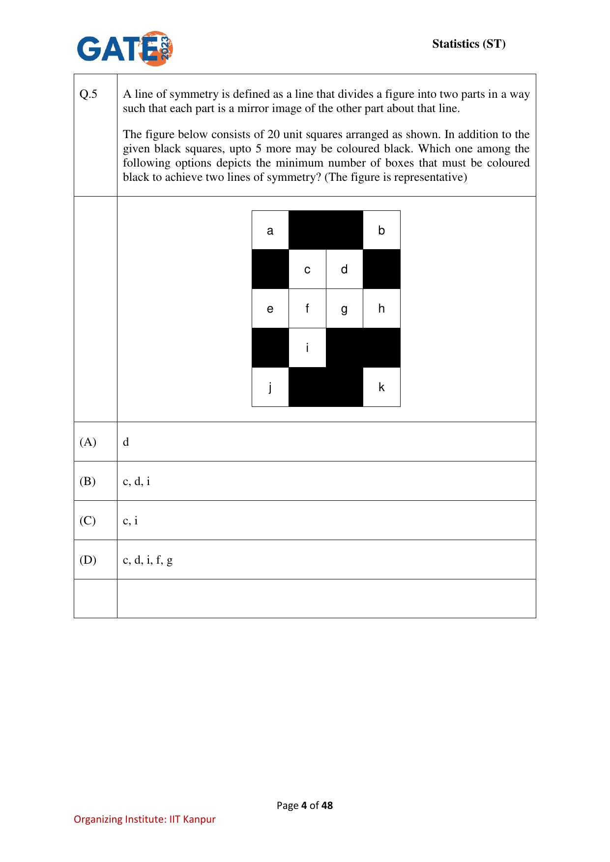 GATE 2023 Statistics (ST) Question Paper - Page 4