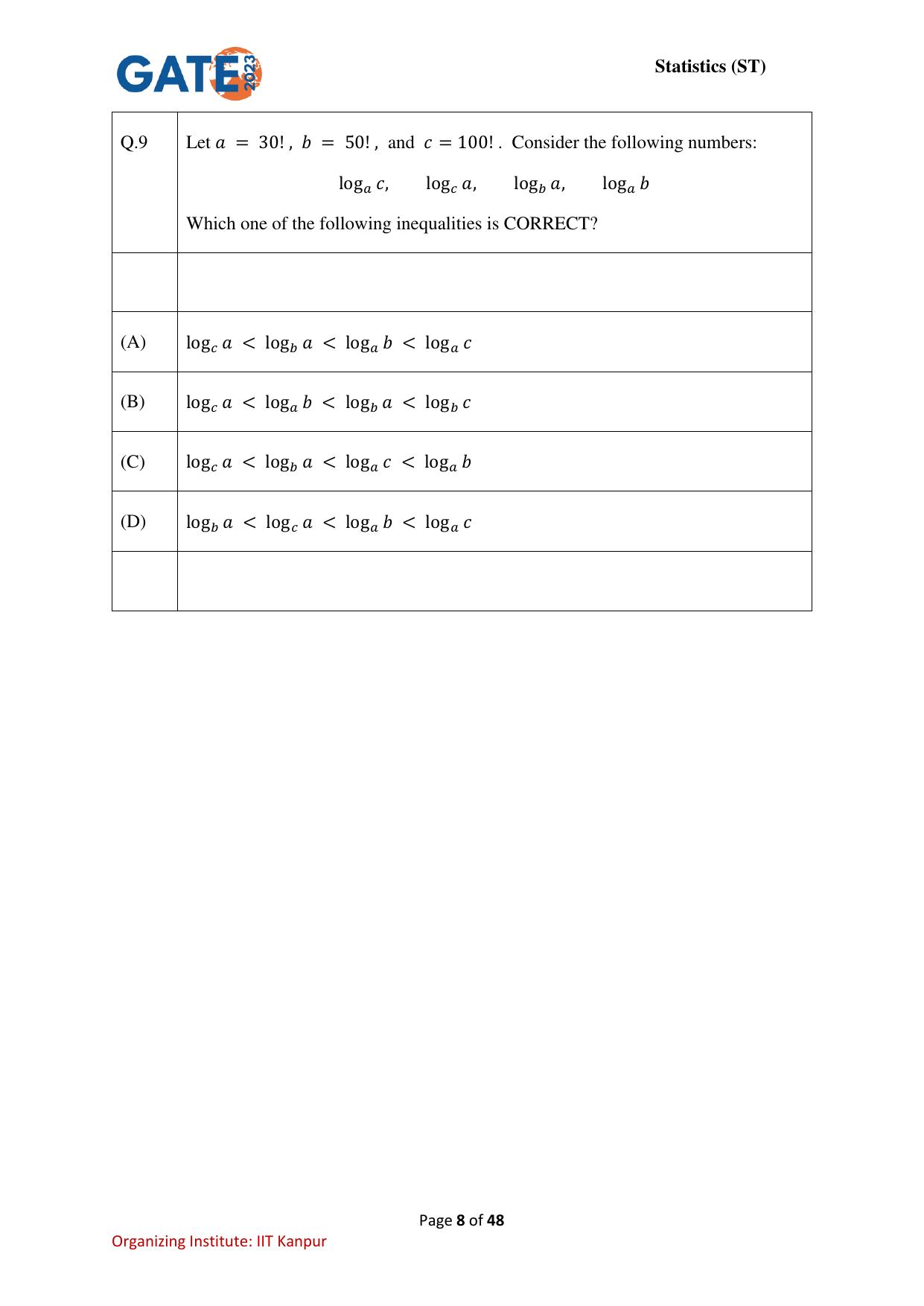 GATE 2023 Statistics (ST) Question Paper - Page 8