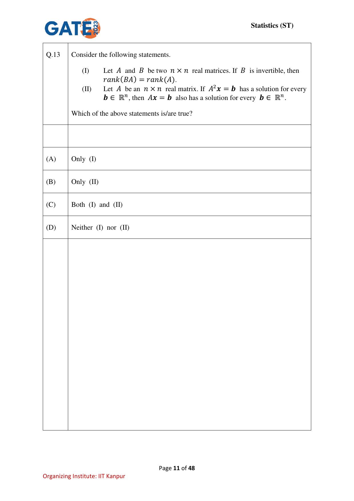 GATE 2023 Statistics (ST) Question Paper - Page 11