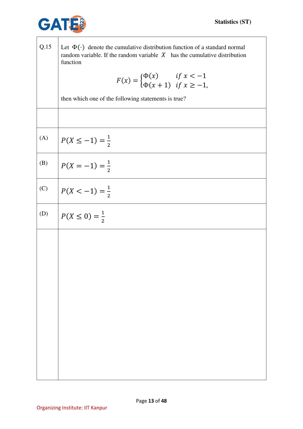 GATE 2023 Statistics (ST) Question Paper - Page 13