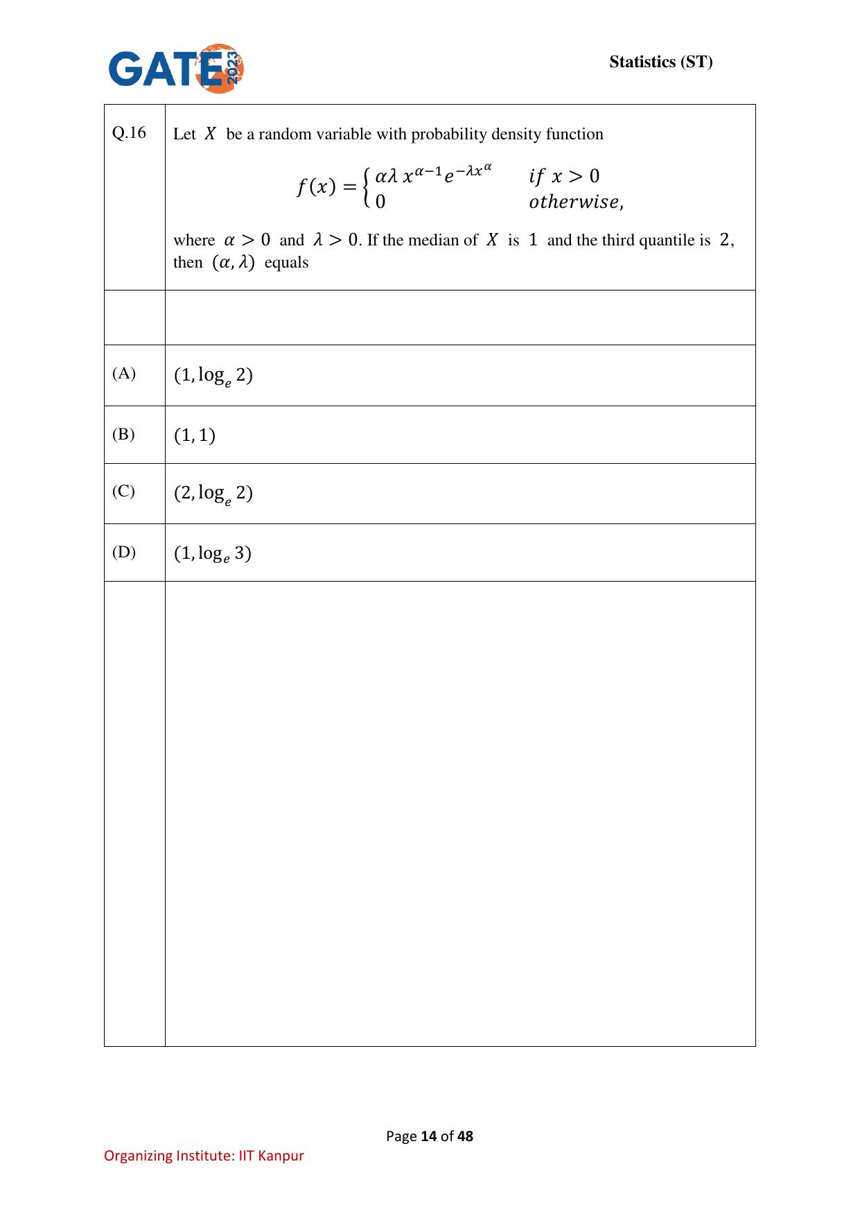 GATE 2023 Statistics (ST) Question Paper - Page 14