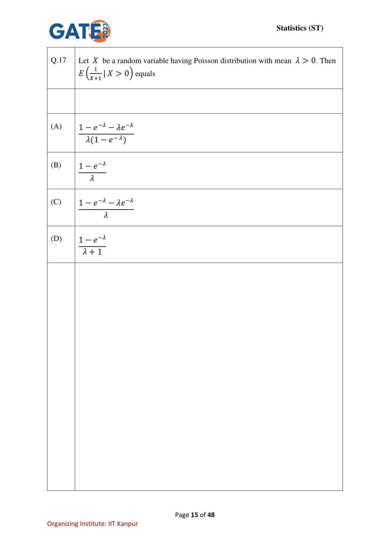 GATE 2023 Statistics (ST) Question Paper - Page 15