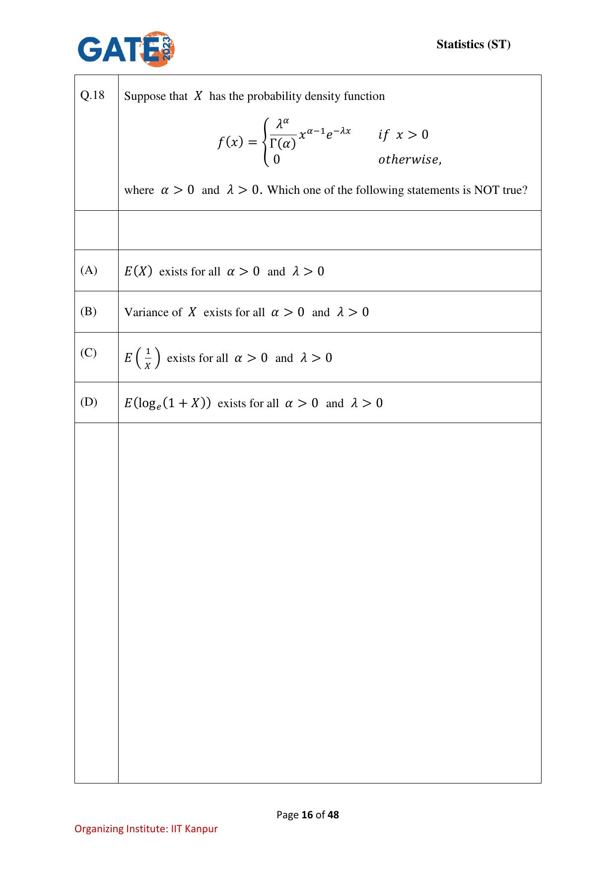 GATE 2023 Statistics (ST) Question Paper - Page 16