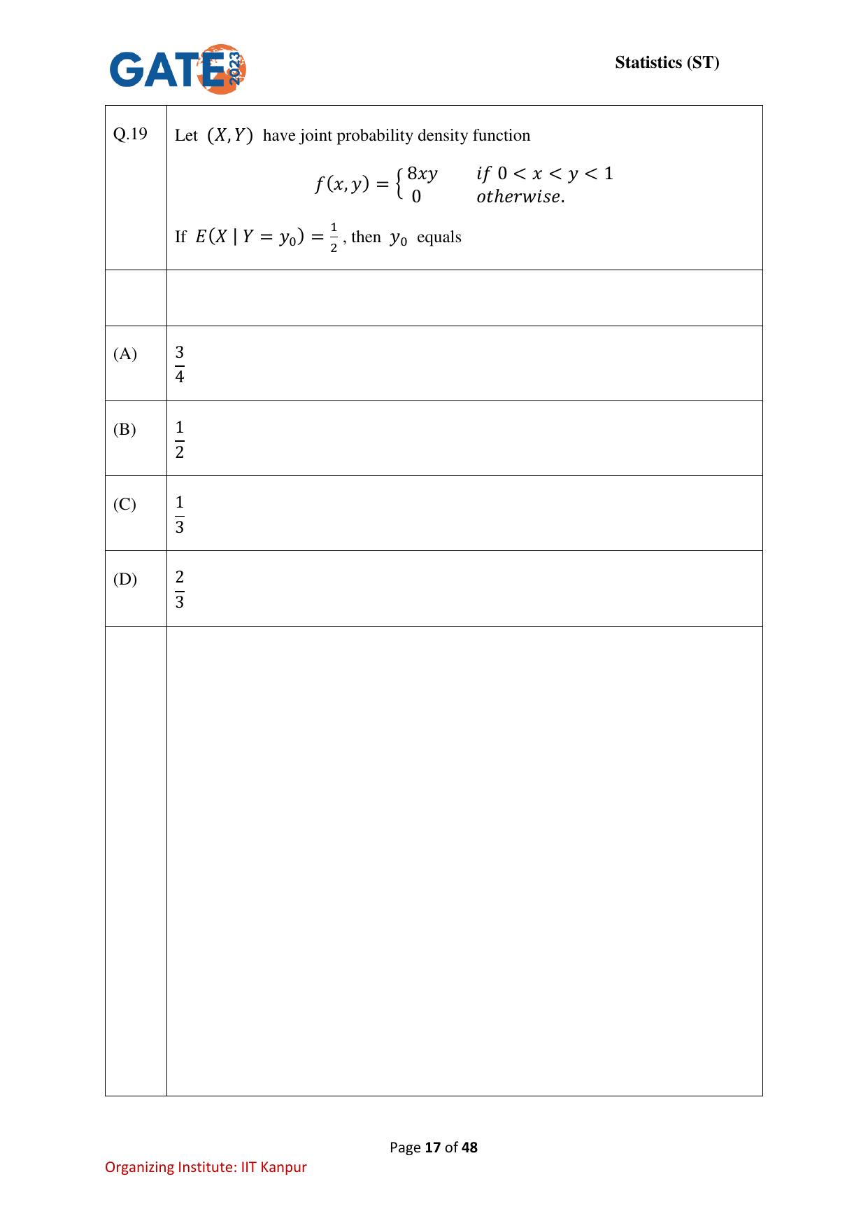 GATE 2023 Statistics (ST) Question Paper - Page 17