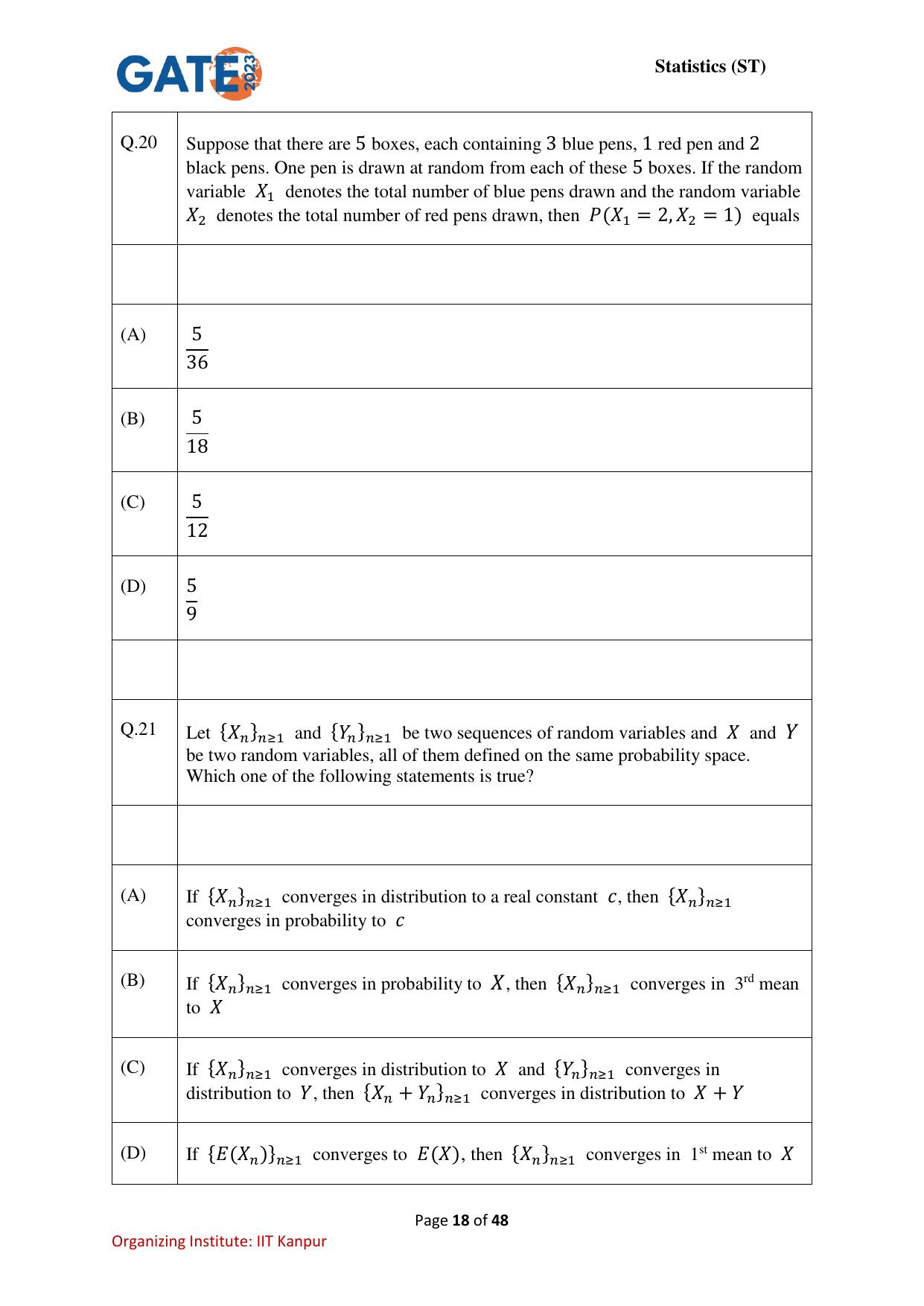 GATE 2023 Statistics (ST) Question Paper - Page 18
