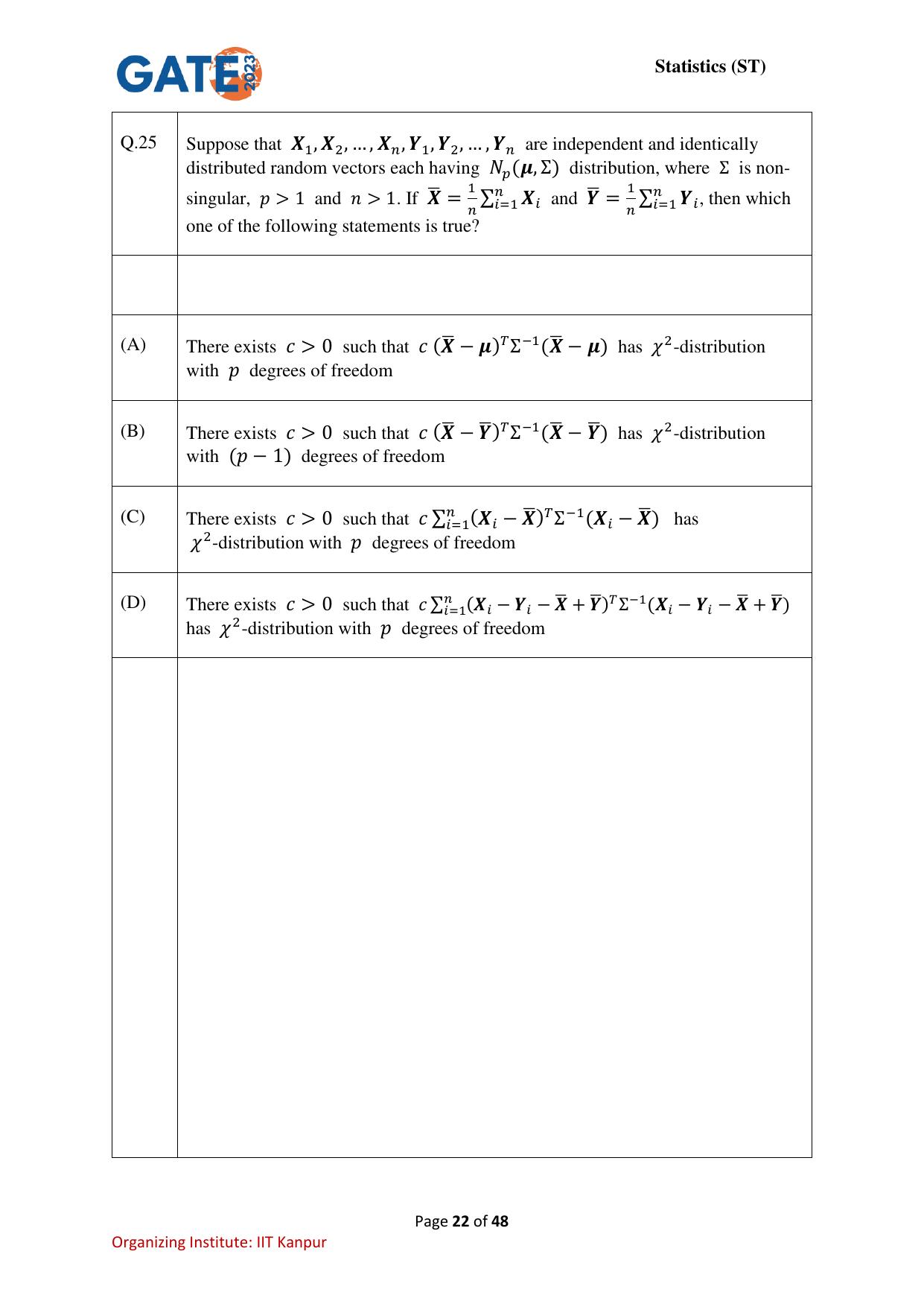 GATE 2023 Statistics (ST) Question Paper - Page 22