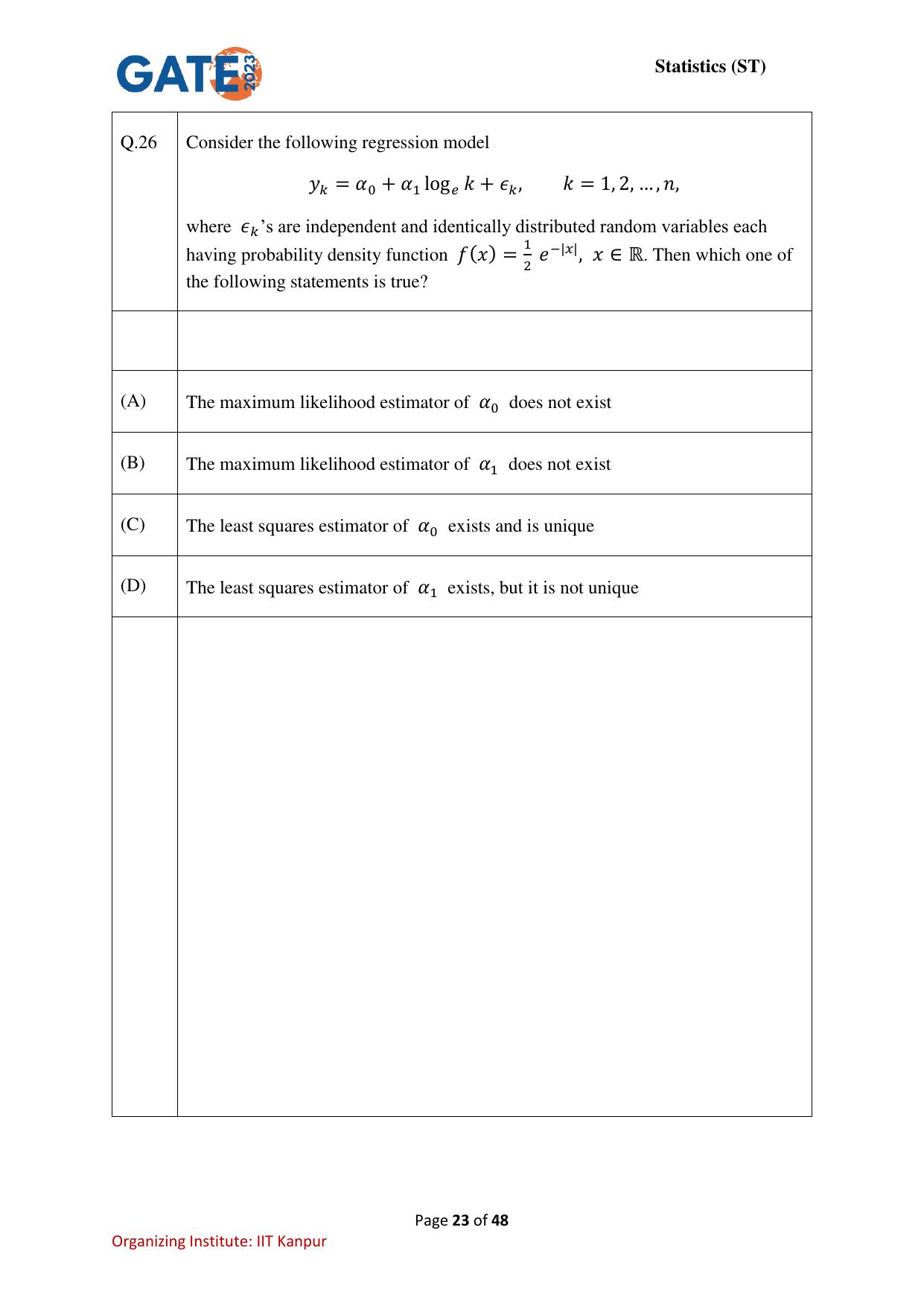 GATE 2023 Statistics (ST) Question Paper - Page 23