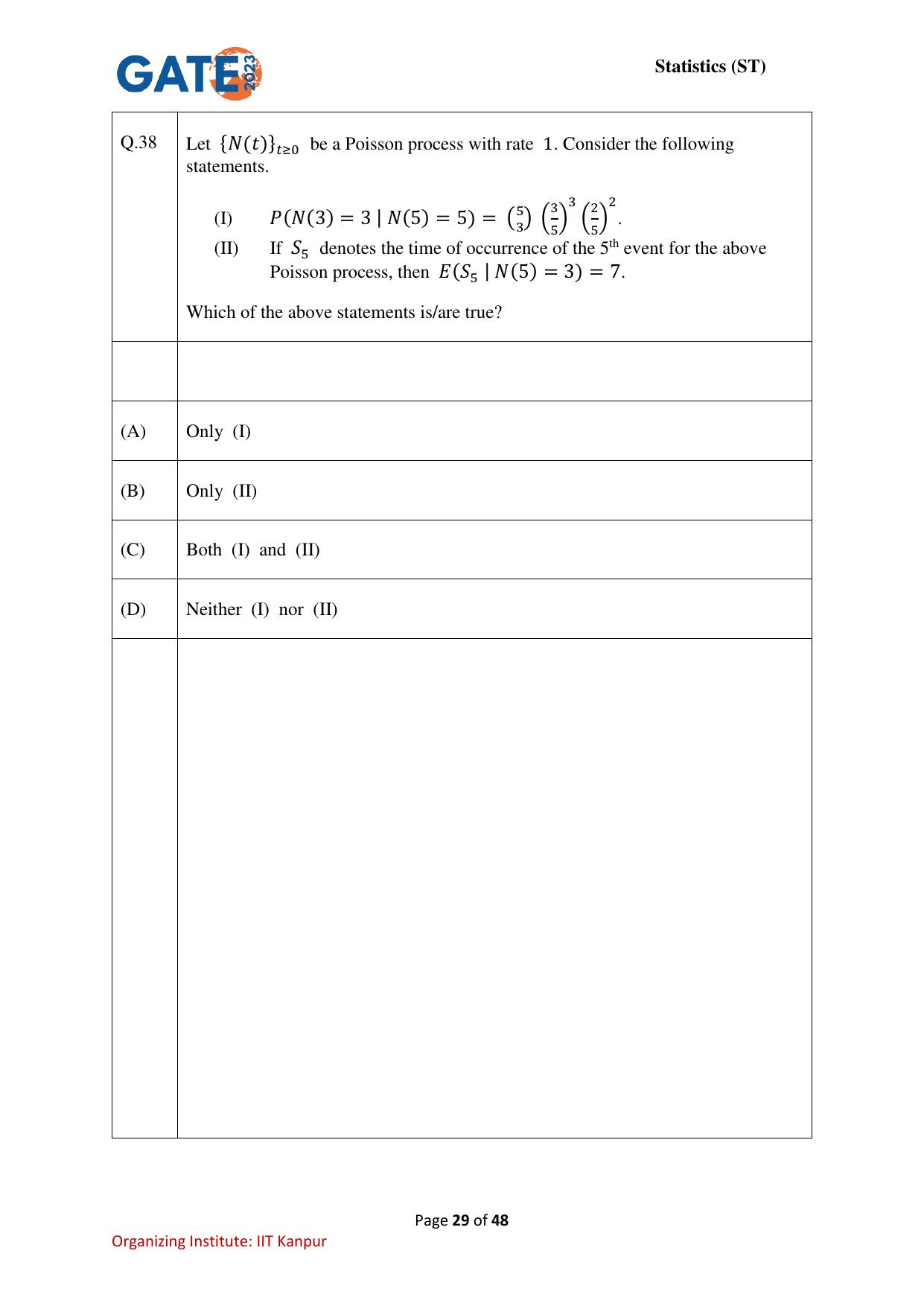 GATE 2023 Statistics (ST) Question Paper - Page 29