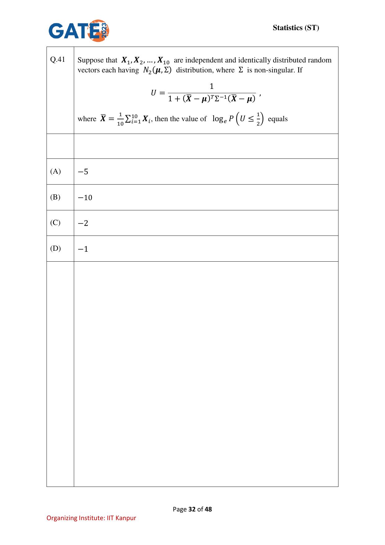 GATE 2023 Statistics (ST) Question Paper - Page 32