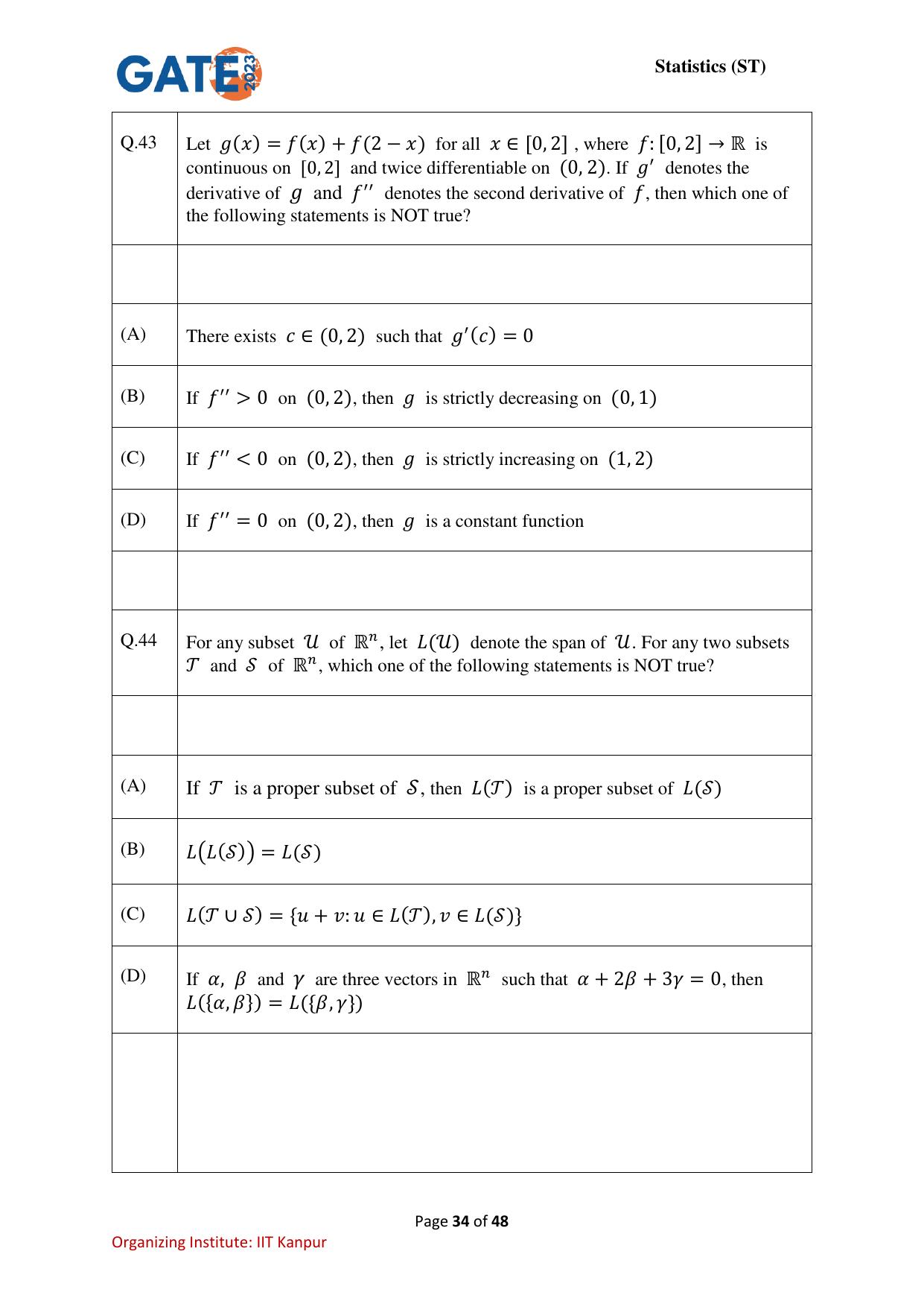 GATE 2023 Statistics (ST) Question Paper - Page 34