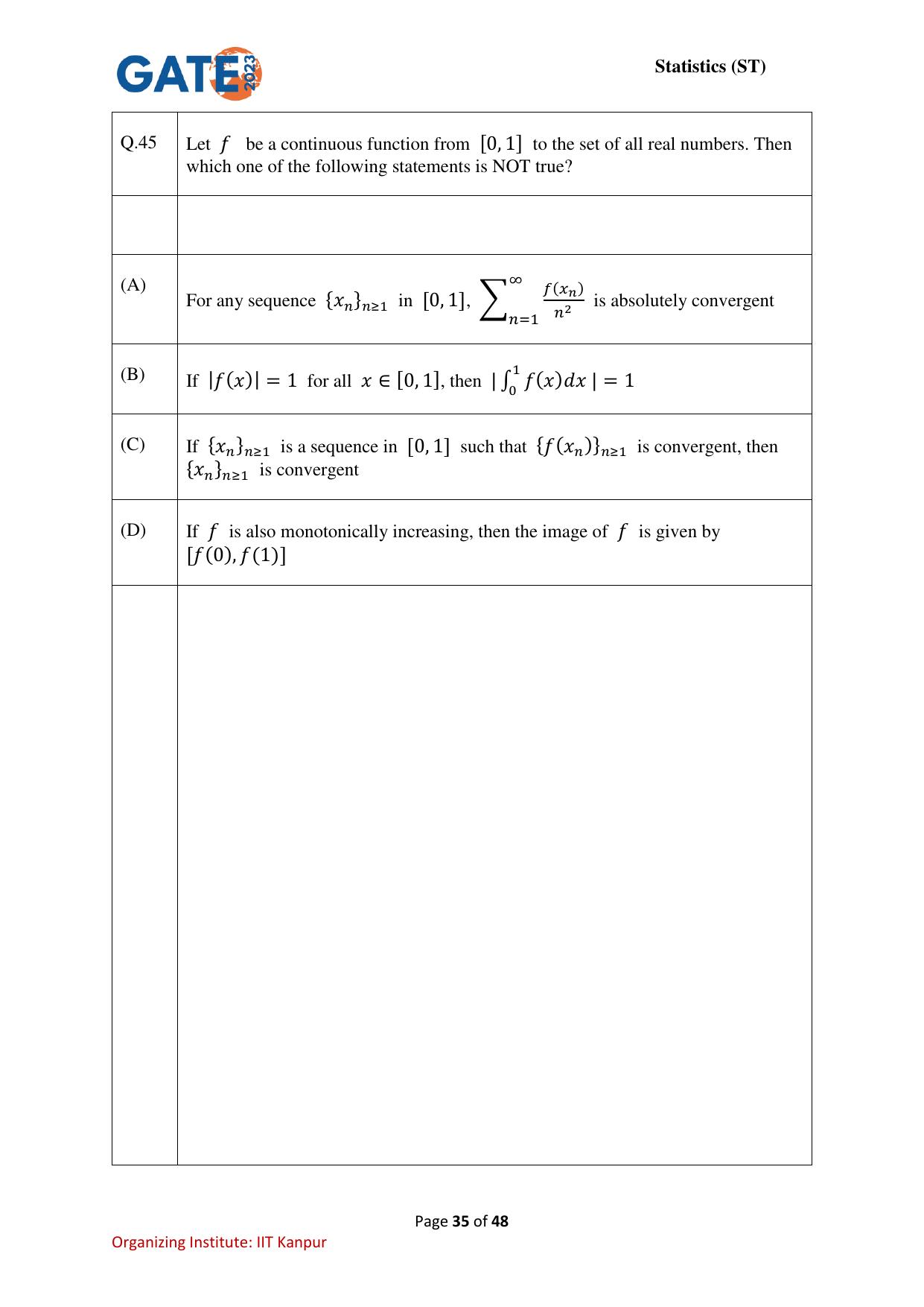 GATE 2023 Statistics (ST) Question Paper - Page 35