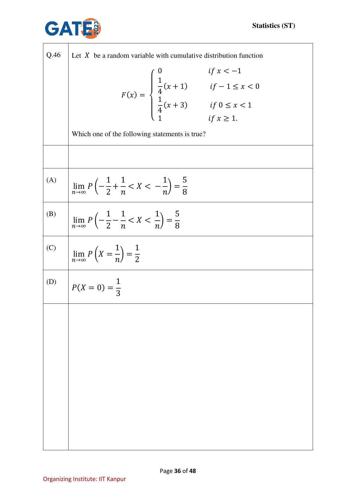 GATE 2023 Statistics (ST) Question Paper - Page 36