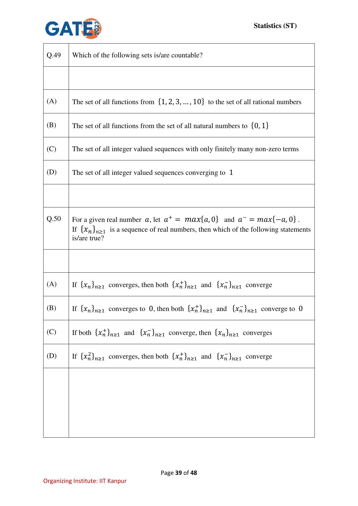 GATE 2023 Statistics (ST) Question Paper - Page 39