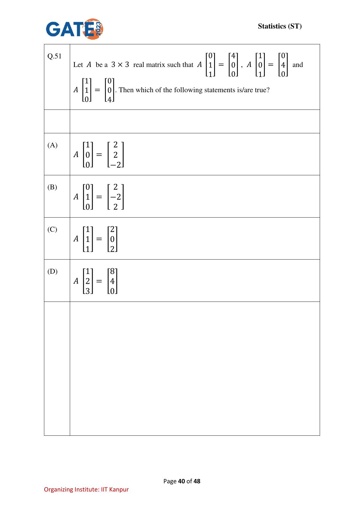 GATE 2023 Statistics (ST) Question Paper - Page 40