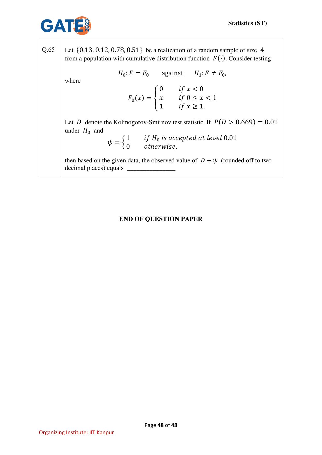 GATE 2023 Statistics (ST) Question Paper - Page 48