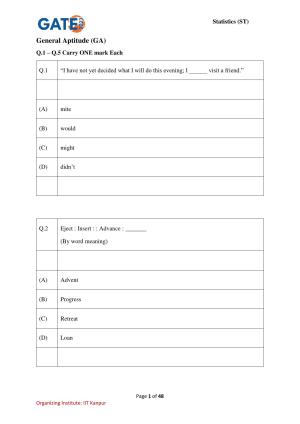 GATE 2023 Statistics (ST) Question Paper