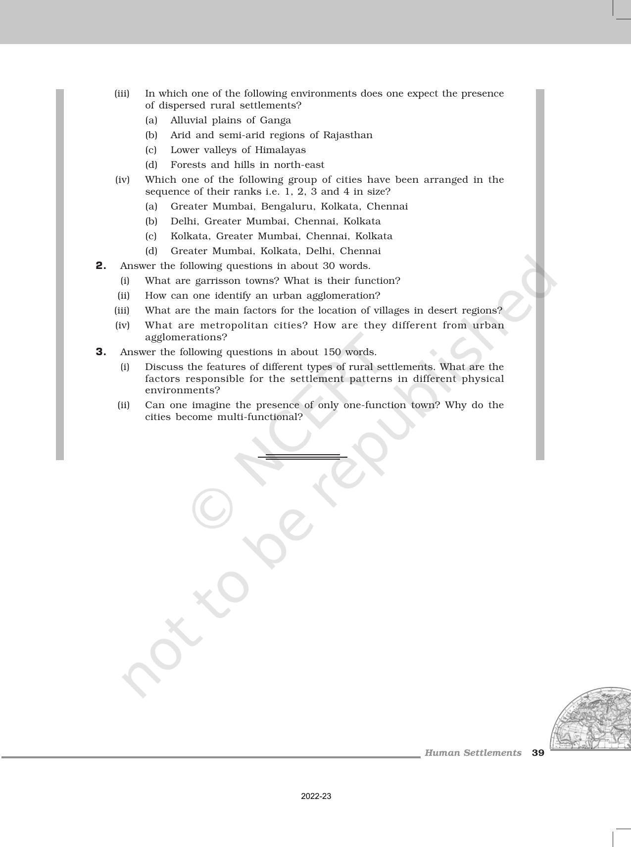 NCERT Book for Class 12 Geography (Part-II) Chapter 4 Human Settlements - Page 8