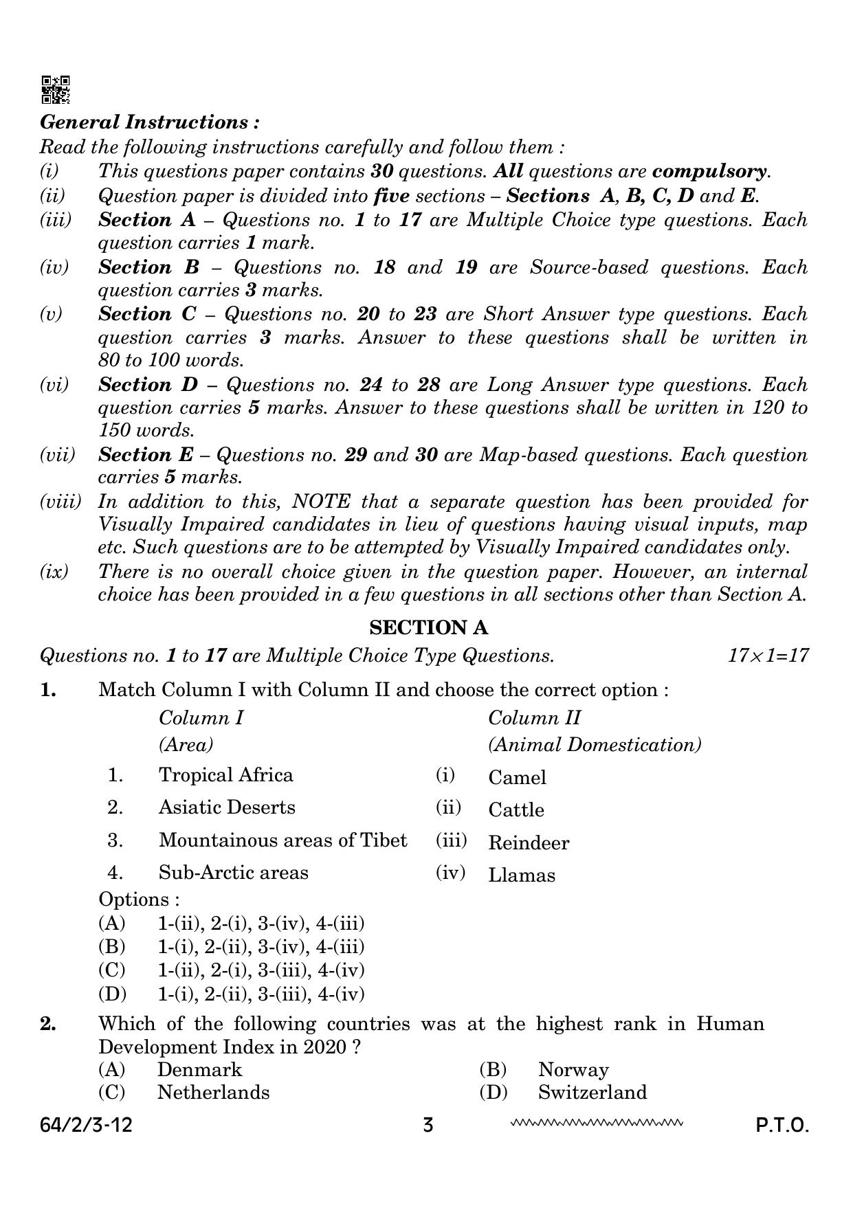 CBSE Class 12 64-2-3 Geography 2024 Question Paper - Page 3
