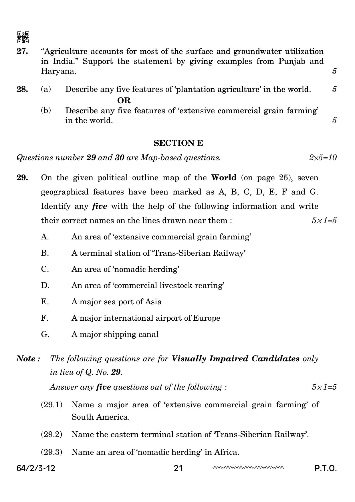 CBSE Class 12 64-2-3 Geography 2024 Question Paper - Page 21