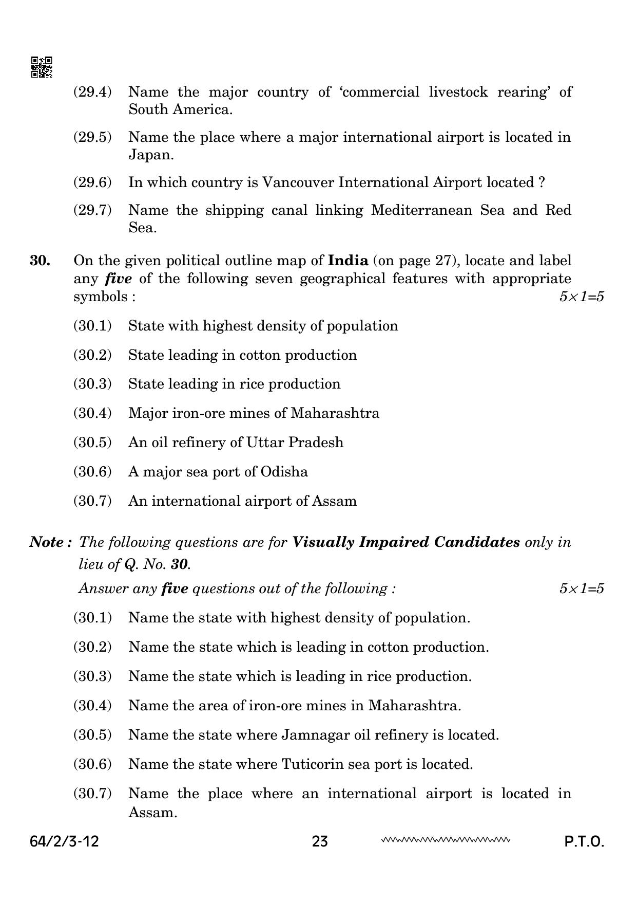 CBSE Class 12 64-2-3 Geography 2024 Question Paper - Page 23