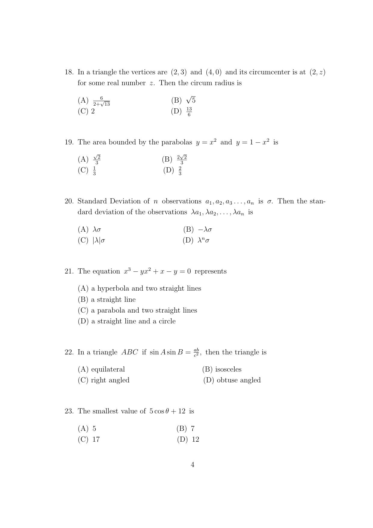 CUSAT CAT 2017 B.Tech Lateral Entry Question Paper - Page 7