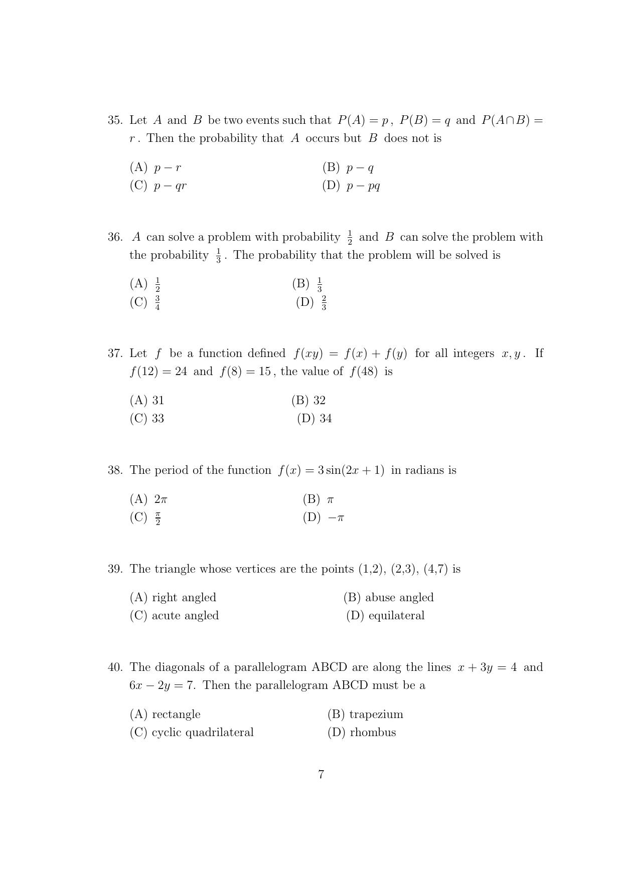CUSAT CAT 2017 B.Tech Lateral Entry Question Paper - Page 10
