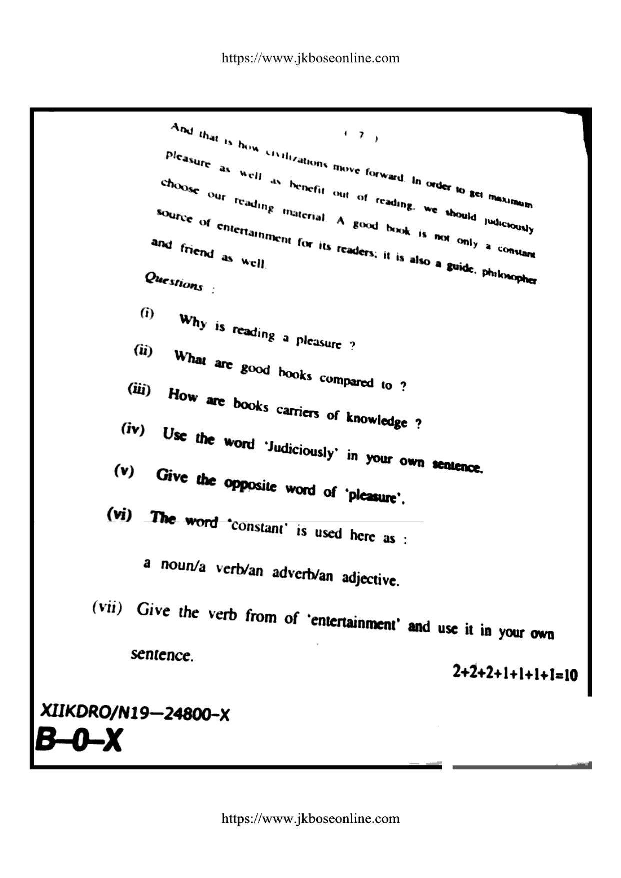 JKBOSE Class 12 English 24800-X Question Papers 2019 - Page 7