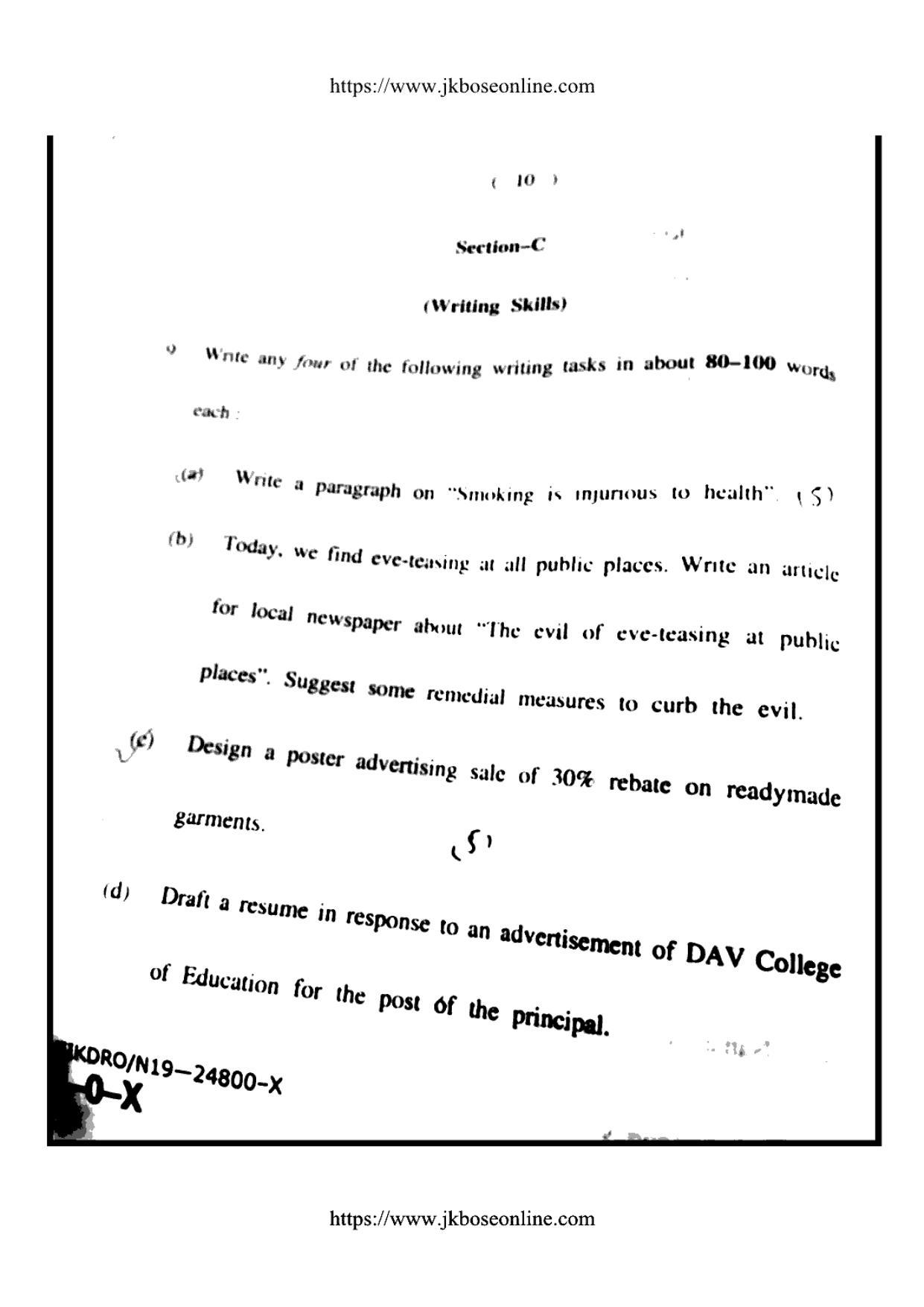 JKBOSE Class 12 English 24800-X Question Papers 2019 - Page 10