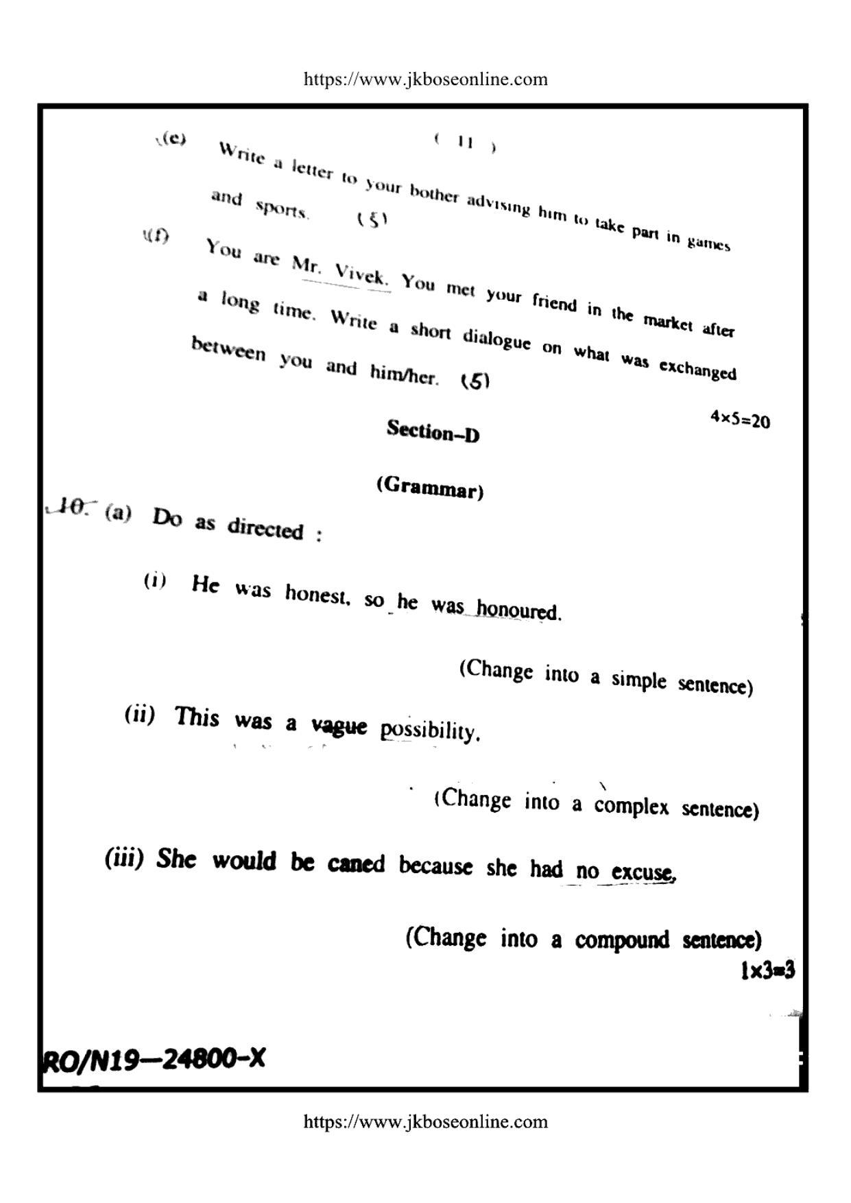 JKBOSE Class 12 English 24800-X Question Papers 2019 - Page 11