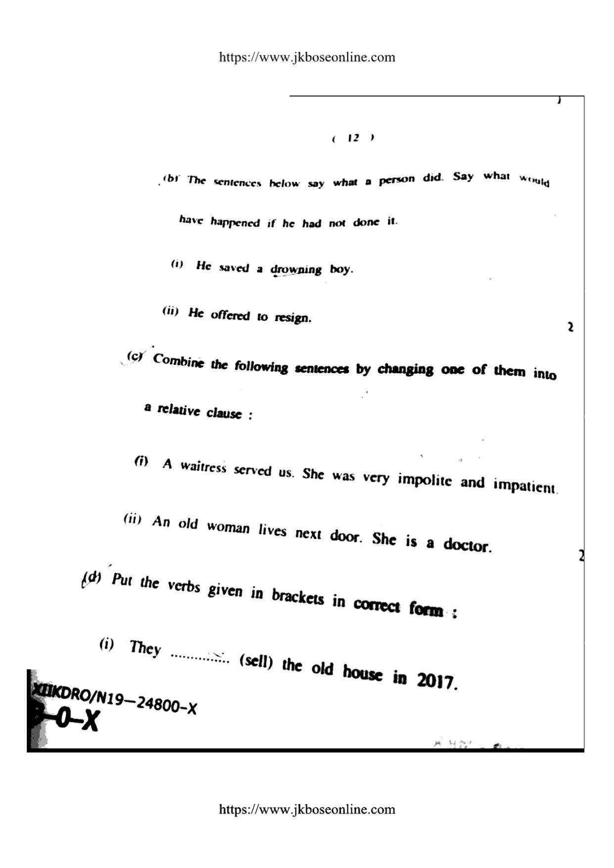 JKBOSE Class 12 English 24800-X Question Papers 2019 - Page 12