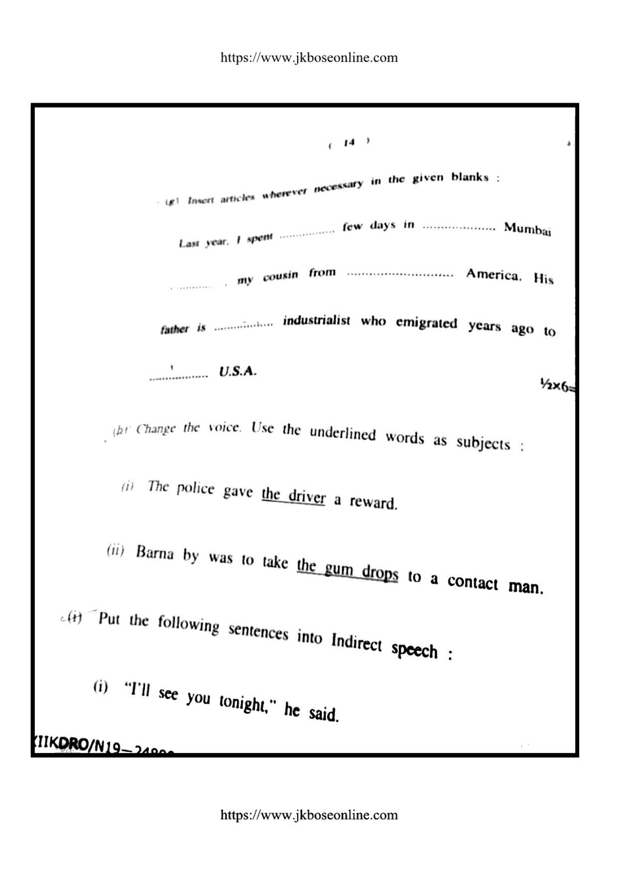 JKBOSE Class 12 English 24800-X Question Papers 2019 - Page 14