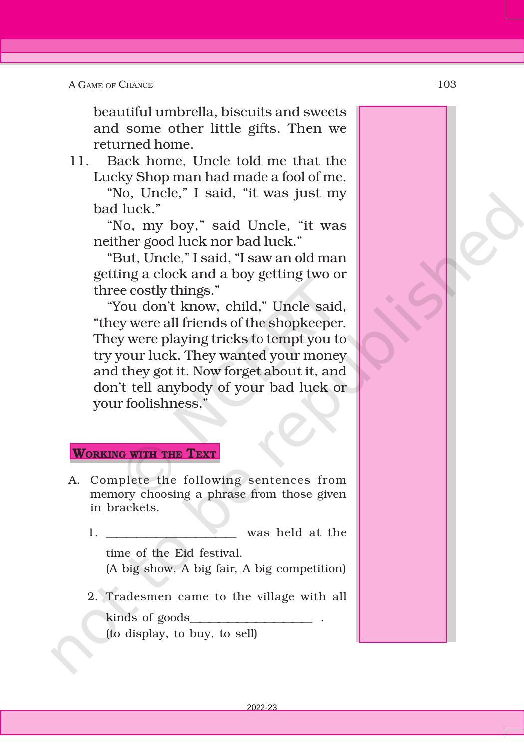NCERT Book for Class 6 English(Honeysuckle) : Chapter 8-A Game of Chance - Page 8