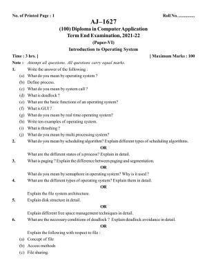 Bilaspur University Question Paper 2021-2022:Diploma In Computer Application Introduction To Operating System Paper 1