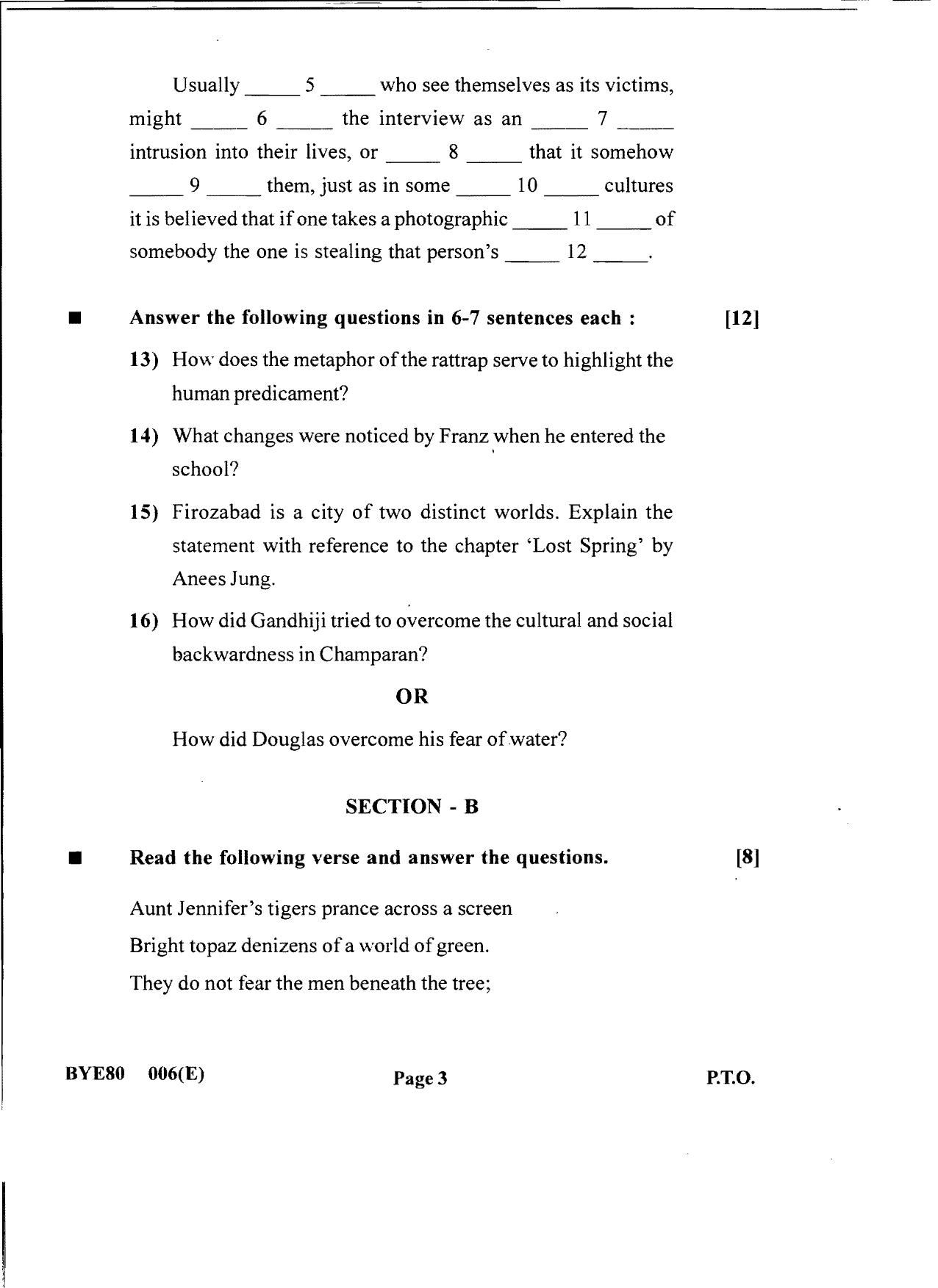 Gujarat Board Class 12th Question Paper 2020: (F.L)English - Page 3